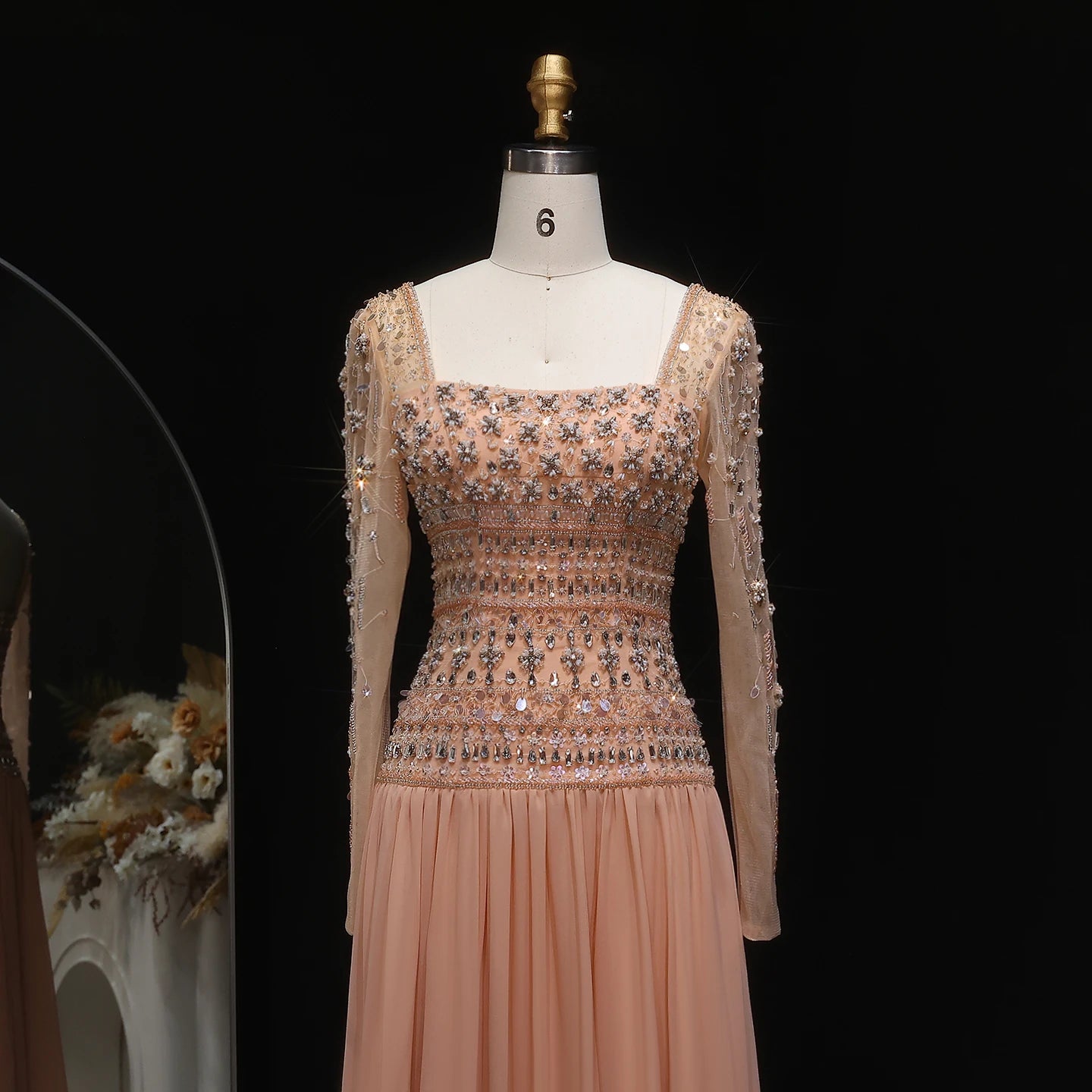 Lilac Lilac Beaded Strapless Evening Gown with Flowing Chiffon Skirt — Riviera Couture GCC Luxury Evening Gown