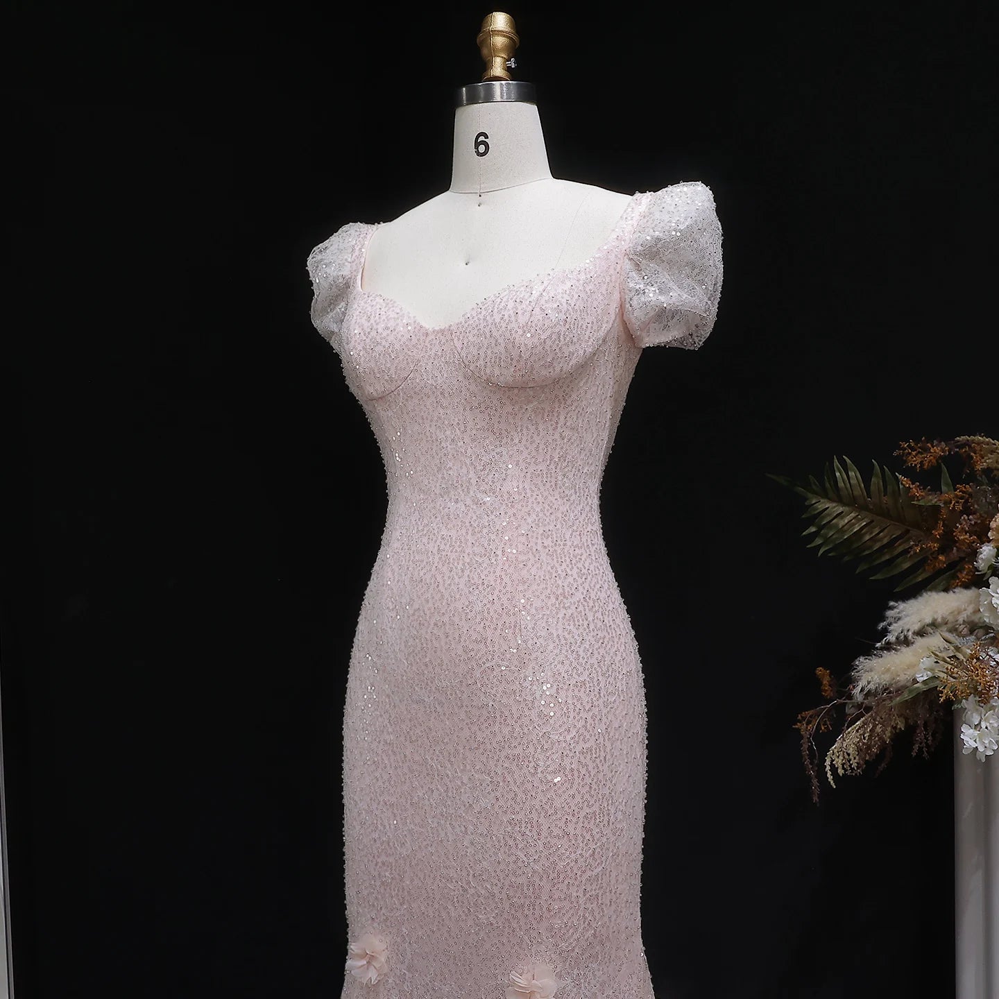 Pink Pink Floral Sequined Mermaid Evening Gown — GCC Wedding Formal — Riviera Couture GCC Luxury Evening Gown