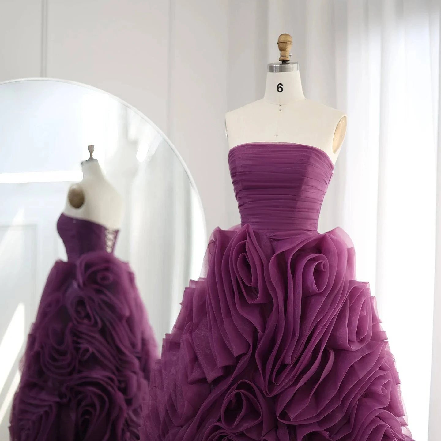 Luxury 3D Flower Purple Short Evening Dress - Riviera Couture