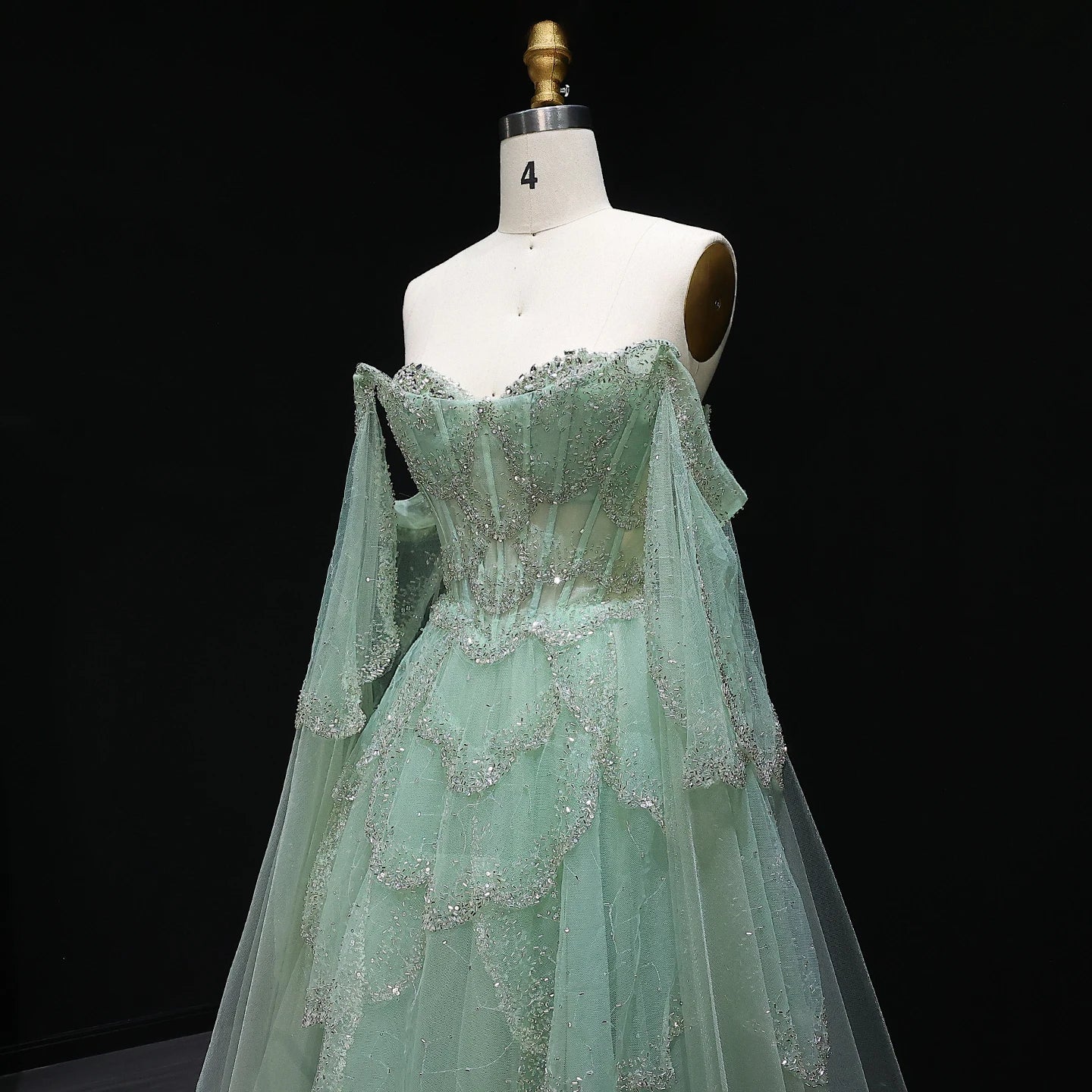 Burgundy Sage Green Sweetheart Evening Gown with Cape Sleeves — GCC Formal — Riviera Couture GCC Luxury Evening Gown