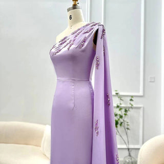 One Shoulder Lilac Midi with Cape - Riviera Couture