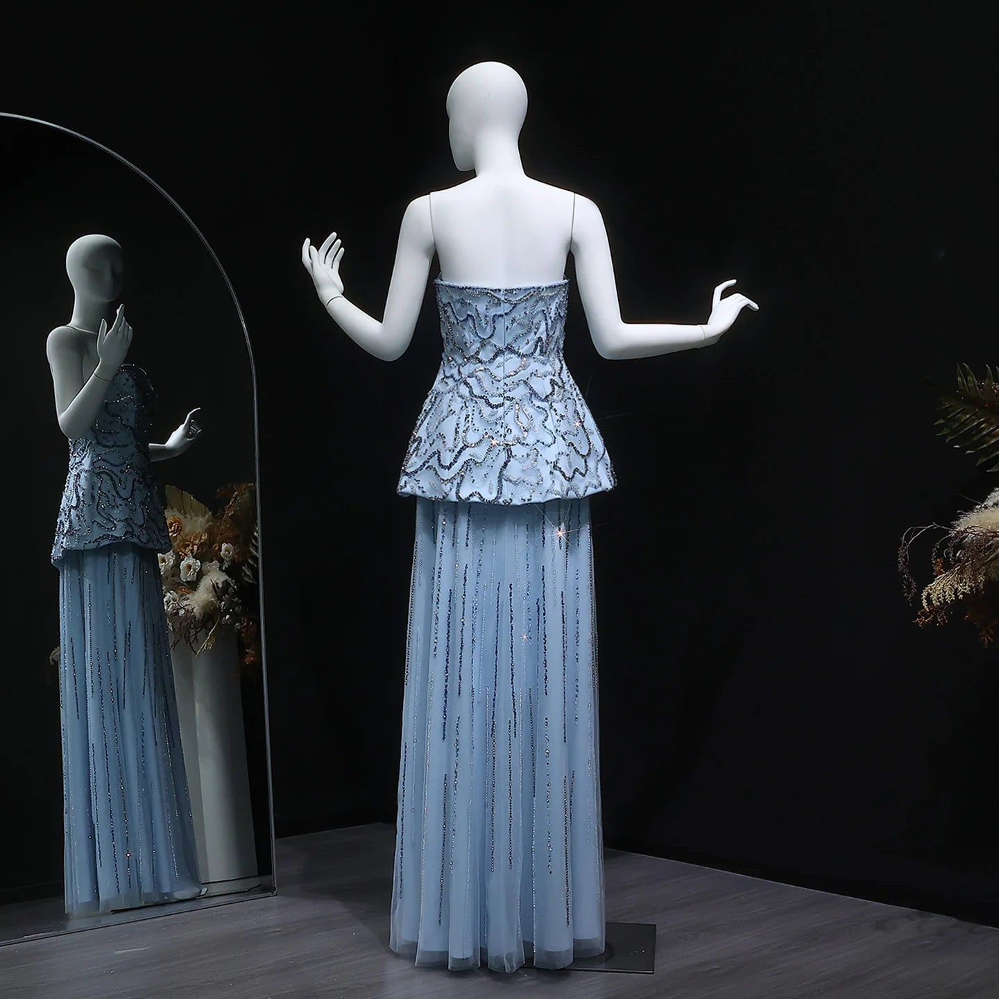 Blue Rose Pink and Blue Beaded Two-Piece Strapless Evening Gown — GCC — Riviera Couture GCC Luxury Evening Gown