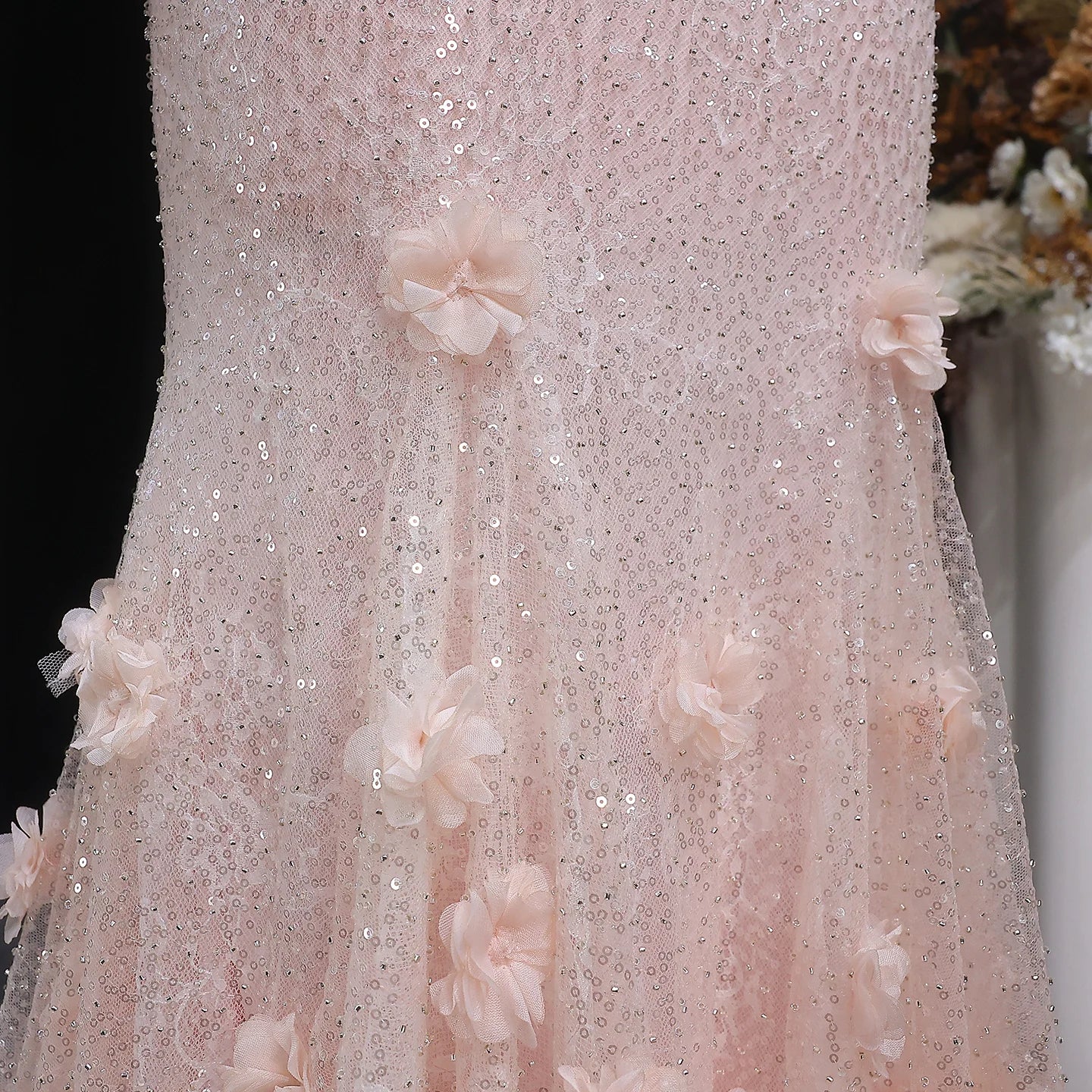 Pink Floral Sequined Mermaid Evening Gown — GCC Wedding Formal — Riviera Couture GCC Luxury Evening Gown