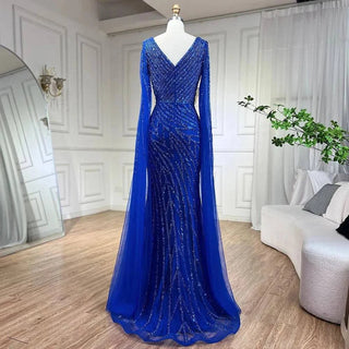 Mermaid Luxury Beaded Evening Dress with Cape Sleeves - RC320 - Riviera Couture