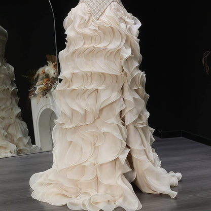 Tiered Ruffle Evening Gown — Beaded Pearl GCC Luxury Formal — Riviera Couture GCC Luxury Evening Gown