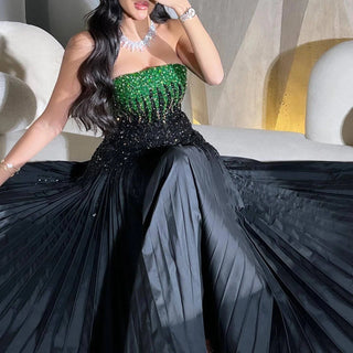 Black Green Strapless Gown - RC215 - Riviera Couture