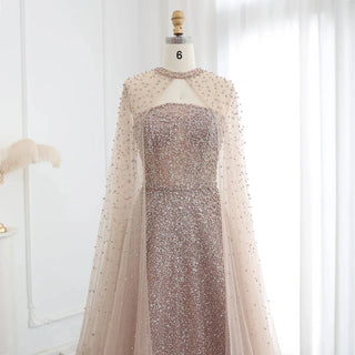 Sparkly Crystal Luxury Evening Dress with Hooded Cape - Riviera Couture