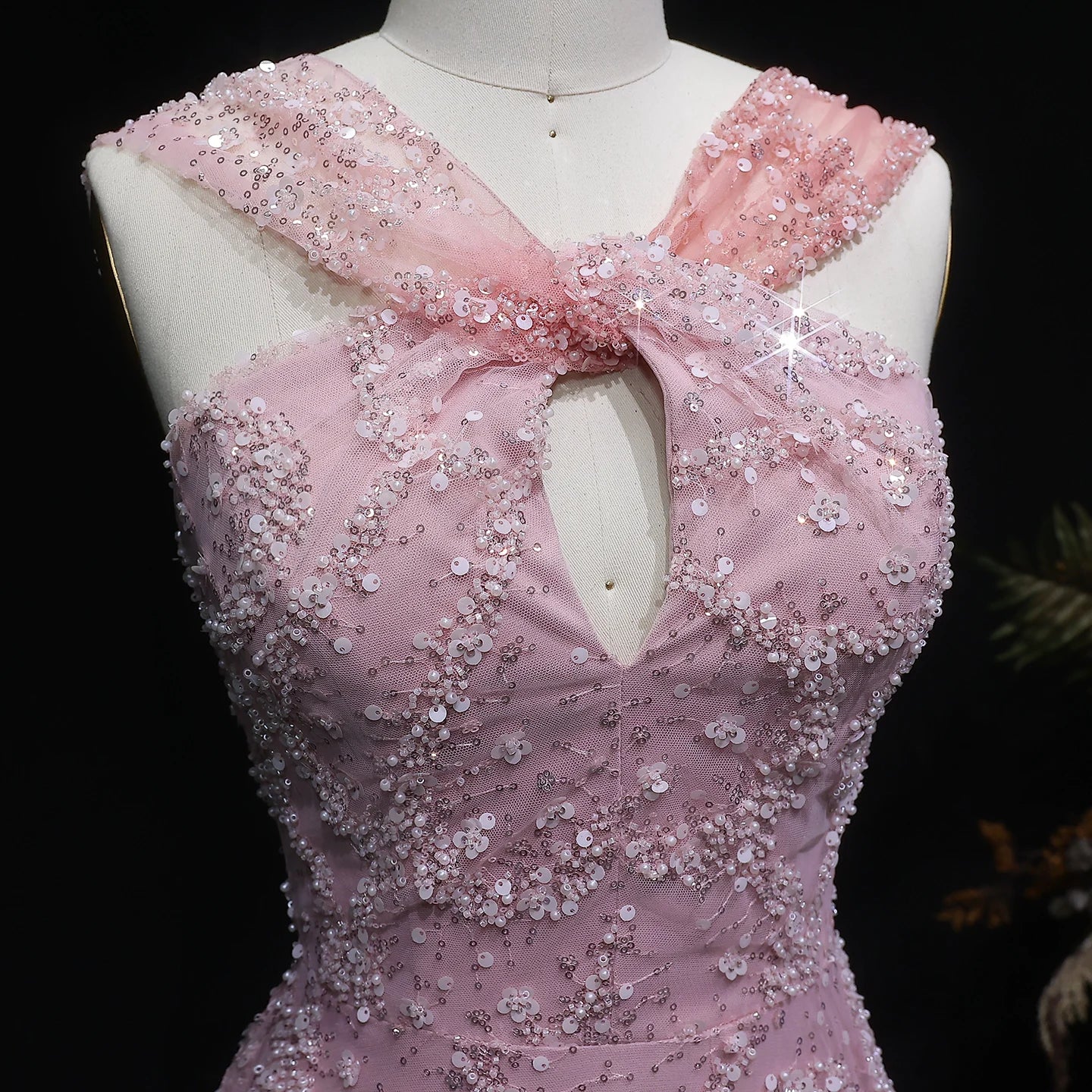 Gradient Pink Ombré Pink Criss-Cross Neck Evening Gown — Luxury GCC Formal — Riviera Couture GCC Luxury Evening Gown