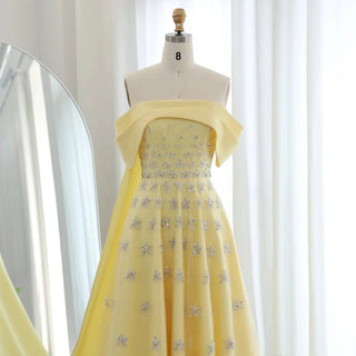 Yellow Satin Evening Dress with Cape - Riviera Couture