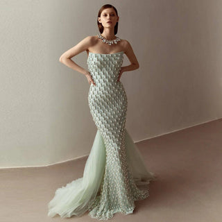 Sage Green Evening Dress with Cape - Riviera Couture