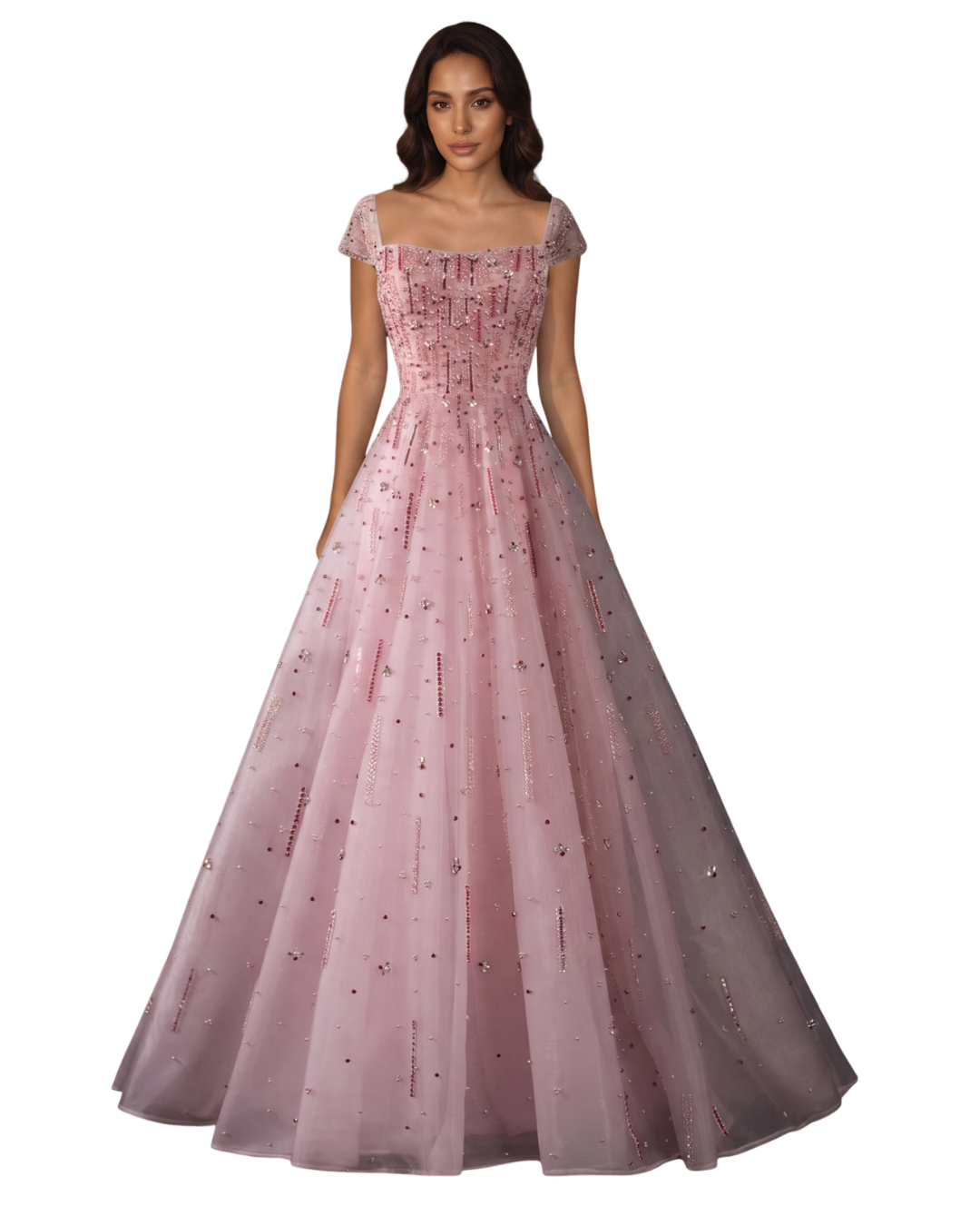 RC130 — The Elise | Pink Off Shoulder A-Line Evening Gown — Luxury Beaded Arabic Formal Prom