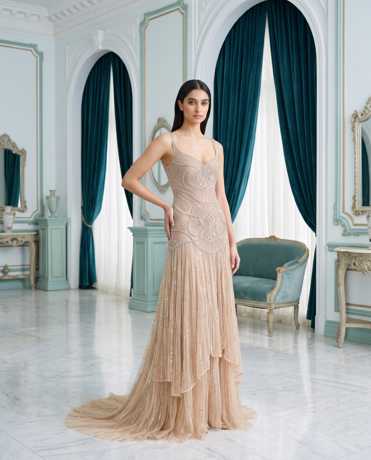 RC123 The Dalia - champagne gown in Riviera salon