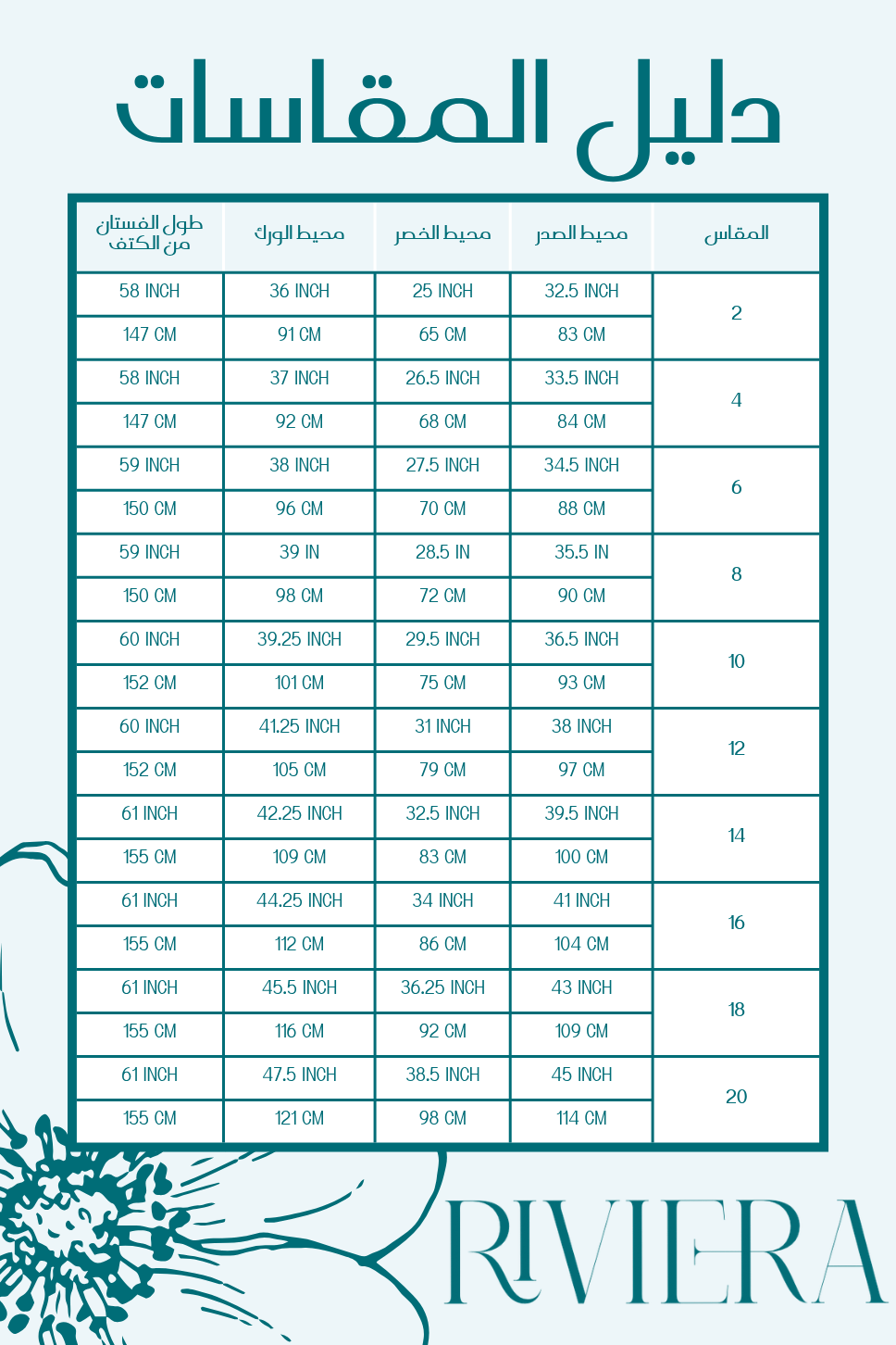 Riviera Couture dress size guide conversion chart